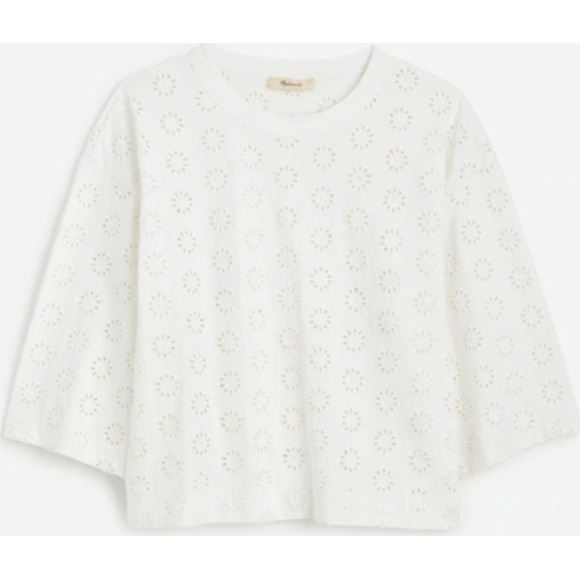 Madewell XS Eyelet Embroidered Boxy Crop Top Short Sleeve White Casual NWT $58 - Picture 3 of 11